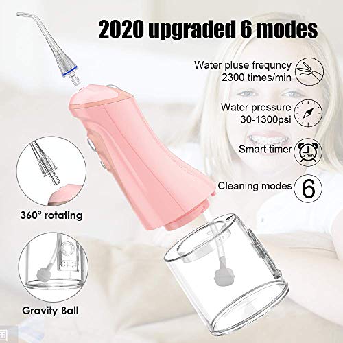 Irrigador Bucal Portátil Profesional con 6 Boquillas 6 Modos, Recargable Irrigadores Dentales 320ML IPX7 para Placa dental,Dientes de Implante,Dientes de Ortodoncia, Limpieza en Casa/Viaje Irrigador Bucal Portátil Profesional con 6 Boquillas 6 Modos, Recargable Irrigadores Dentales 320ML IPX7 para Placa dental,Dientes de Implante,Dientes de Ortodoncia, Limpieza en Casa/Viaje