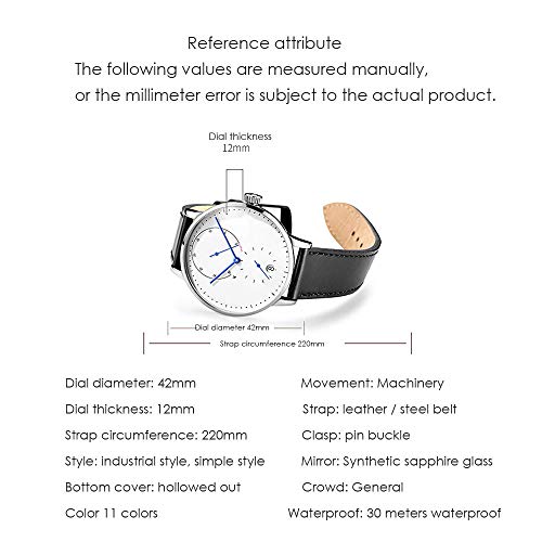 irugh Reloj mecánico automático, Estilo Minimalista Bauhaus, Correa de Acero Inoxidable para Hombre, Reloj de Calendario, Reloj Impermeable en Profundidad.