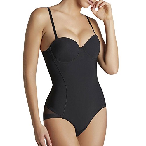 Isabel Mora - 19625 Body con Aros Push up Reductor Tejido Invisible. Reduce hasta 2 Tallas Abdomen y Caderas, Vientre Plano, realza el Pecho Efecto Tanga.Copa B Color: Vison Talla: 90