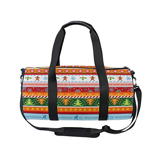 ISAOA - Bolsa de Deporte con Fondo navideño (2) Bolsa de Lona para Deportes, Viajes, Gimnasio, con Compartimento para Zapatos, Ligera, atlética, para Acampar, Bolsa de Hombro para Mujeres y Hombres