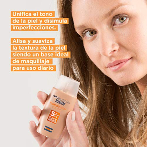 Isdin Fotoprotector Fusion Water COLOR SPF 50 - Protector solar facial de fase acuosa con color para uso diario, Cobertura natural, 50 ml Isdin Fotoprotector Fusion Water COLOR SPF 50 - Protector solar facial de fase acuosa con color para uso diario, Cobertura natural, 50 ml