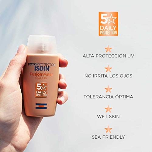 Isdin Fotoprotector Fusion Water COLOR SPF 50 - Protector solar facial de fase acuosa con color para uso diario, Cobertura natural, 50 ml Isdin Fotoprotector Fusion Water COLOR SPF 50 - Protector solar facial de fase acuosa con color para uso diario, Cobertura natural, 50 ml