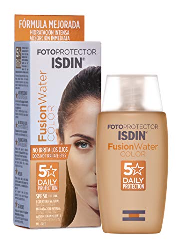 Isdin Fotoprotector Fusion Water COLOR SPF 50 - Protector solar facial de fase acuosa con color para uso diario, Cobertura natural, 50 ml Isdin Fotoprotector Fusion Water COLOR SPF 50 - Protector solar facial de fase acuosa con color para uso diario, Cobertura natural, 50 ml