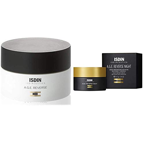 ISDIN Isdinceutics PACK A.G.E. Reverse - Crema Facial Antiedad facial de Triple Acción de Día + Crema Facial Reparadora de Noche con Melatonina Anti Aging, 50+50, 100ml