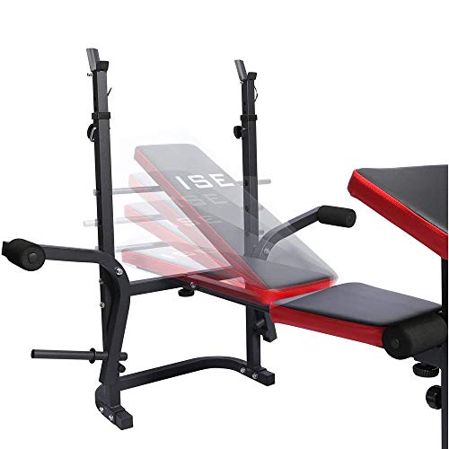 ISE Banco de Musculación Multifuncional Inclinable para Entrenamiento Completo, Banca de Peso Ajustable Plegable Fitness Doméstico para Casa, Máx 150KG SY-5430B