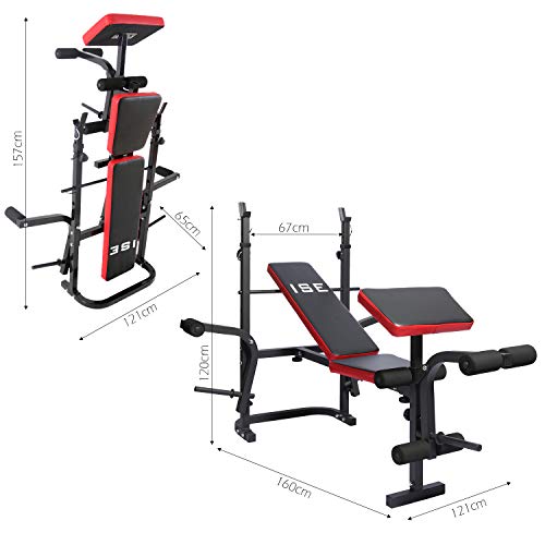 ISE Banco de Musculación Multifuncional Inclinable para Entrenamiento Completo, Banca de Peso Ajustable Plegable Fitness Doméstico para Casa, Máx 150KG SY-5430B