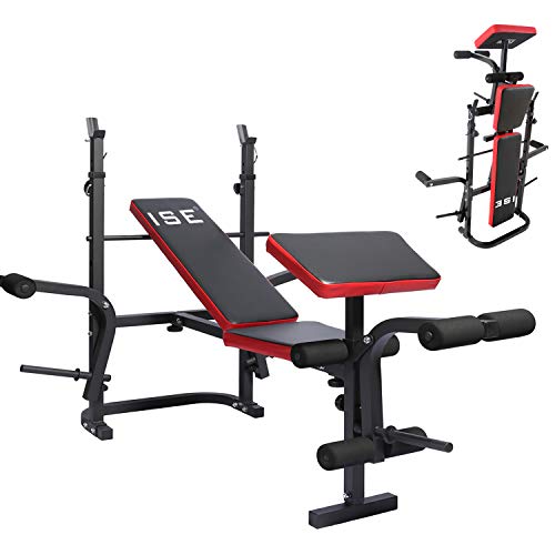 ISE Banco de Musculación Multifuncional Inclinable para Entrenamiento Completo, Banca de Peso Ajustable Plegable Fitness Doméstico para Casa, Máx 150KG SY-5430B