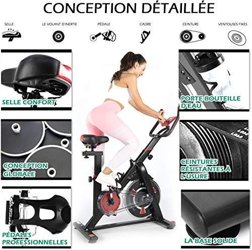 ISE SY-7021 - Bicicleta estática para interior de ejercicio, bicicleta cardio, entrenamiento de resistencia ajustable y pantalla LCD silenciosa, para deportes casas de hasta 120 kg, color negro