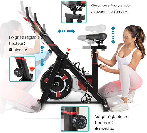 ISE SY-7021 - Bicicleta estática para interior de ejercicio, bicicleta cardio, entrenamiento de resistencia ajustable y pantalla LCD silenciosa, para deportes casas de hasta 120 kg, color negro