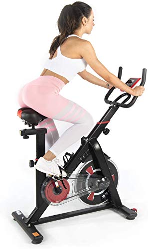 ISE SY-7021 - Bicicleta estática para interior de ejercicio, bicicleta cardio, entrenamiento de resistencia ajustable y pantalla LCD silenciosa, para deportes casas de hasta 120 kg, color negro