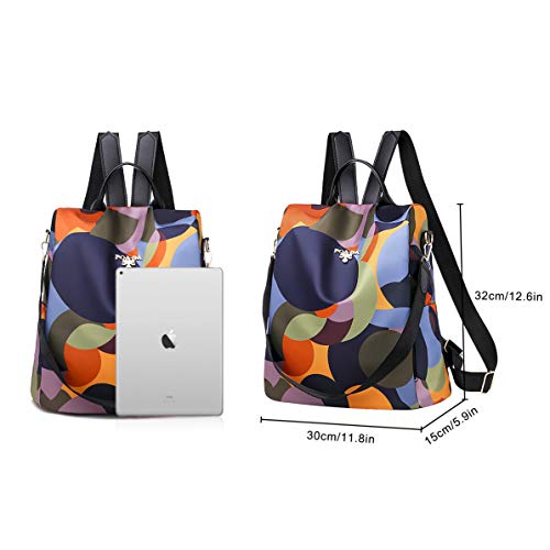 ISIYINER Bolsos Mochila para Mujer Impermeable Moda Impresión Casuals Anti-Robo de Nylon Bandolera para Chica Adolescente Colegio Viajar Trabajo