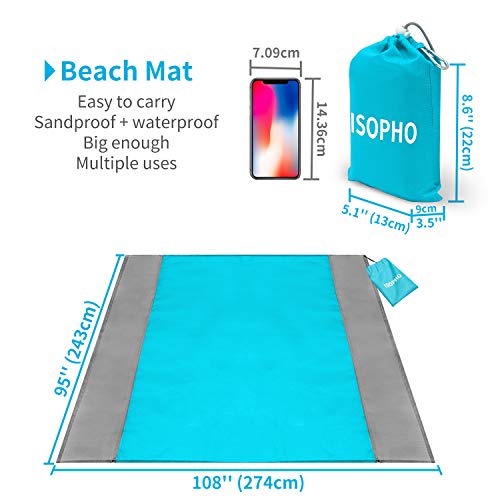 ISOPHO Alfombra de Playa Esterilla Playa, Manta Picnic Impermeable Manta de Picnic 274X 243cm Manta de Playa con 4 Clavos Fijos, Alfombra de Picnic Bordes Reforzados para la Playa, Camping, y Picnic