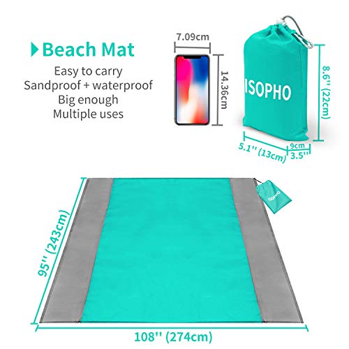 ISOPHO Alfombra de Playa Esterilla Playa, Manta Picnic Impermeable Manta de Picnic 274X 243cm Manta de Playa con 4 Clavos Fijos, Alfombra de Picnic Bordes Reforzados para la Playa, Camping, y Picnic