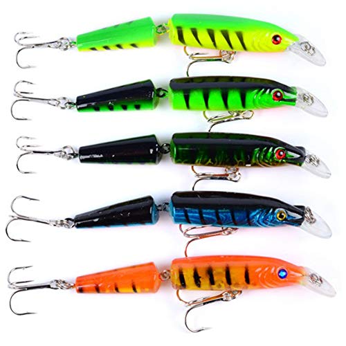 Isuper 5 Colores Pesca Crankbaits señuelos de plástico articulado Multi-Cebo Kits adecuados para la mar, río, Lago, la Trucha, el Lucio, la Perca, la Carpa y la lucioperca