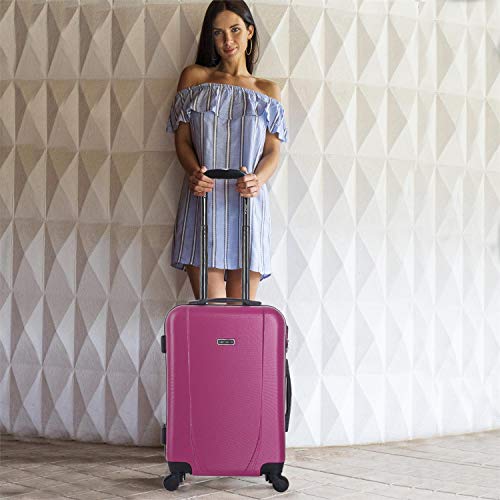 ITACA - Juego de Maletas 4 Ruedas Trolley abs con candado Integrado. 2 tamaños: pequeña 55 y Grande 75. s rígidas cómodas y Ligeras Bonito diseño. 71117, Color Fucsia-Antracita ITACA - Juego de Maletas 4 Ruedas Trolley abs con candado Integrado. 2 tamaños: pequeña 55 y Grande 75. s rígidas cómodas y Ligeras Bonito diseño. 71117, Color Fucsia-Antracita