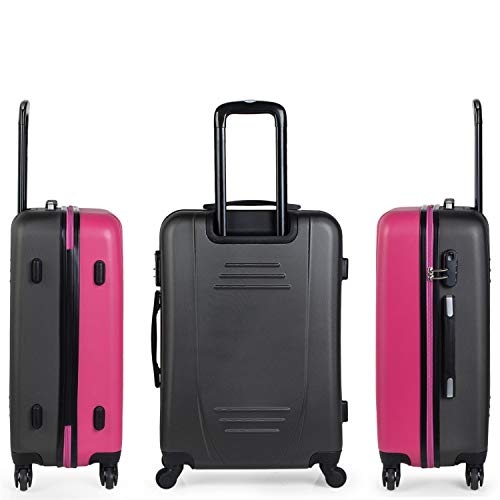 ITACA - Juego de Maletas 4 Ruedas Trolley abs con candado Integrado. 2 tamaños: pequeña 55 y Grande 75. s rígidas cómodas y Ligeras Bonito diseño. 71117, Color Fucsia-Antracita