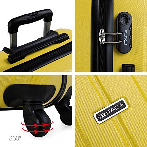 ITACA - Juego Maletas de Viaje rígidas 4 Ruedas Trolley 55/65 cm abs. s y Ligeras. Asas candado. pequeña Cabina Low Cost ryanair y Mediana. Estudiante. 771115, Color Amarillo ITACA - Juego Maletas de Viaje rígidas 4 Ruedas Trolley 55/65 cm abs. s y Ligeras. Asas candado. pequeña Cabina Low Cost ryanair y Mediana. Estudiante. 771115, Color Amarillo