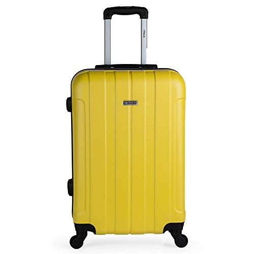 ITACA - Juego Maletas de Viaje rígidas 4 Ruedas Trolley 55/65 cm abs. s y Ligeras. Asas candado. pequeña Cabina Low Cost ryanair y Mediana. Estudiante. 771115, Color Amarillo