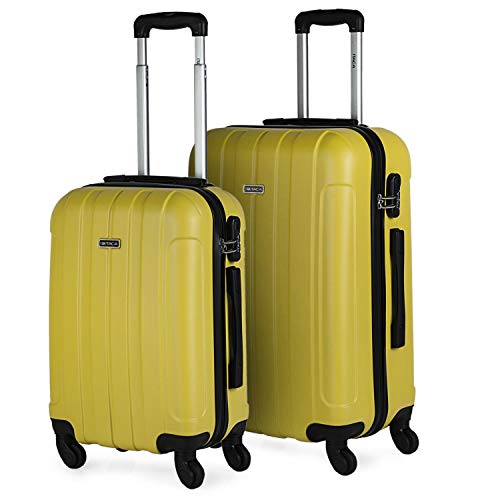 ITACA - Juego Maletas de Viaje rígidas 4 Ruedas Trolley 55/65 cm abs. s y Ligeras. Asas candado. pequeña Cabina Low Cost ryanair y Mediana. Estudiante. 771115, Color Amarillo