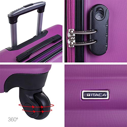 ITACA - Maleta Cabina de Viaje rígida 4 Ruedas Trolley 55 cm abs. Equipaje de Mano. pequeña cómoda Ligera y Bonita. Low Cost ryanair Precio. 71250, Color Morado