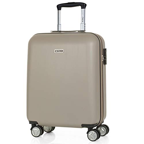 ITACA - Maleta de Viaje Cabina 55x40x20 cm 4 Ruedas Trolley abs. Equipaje de Mano. rígida y Ligera. Mango Asas candado. Low Cost ryanair. t58050, Color Champagne