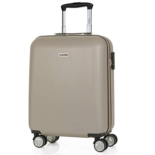 ITACA - Maleta de Viaje Cabina 55x40x20 cm 4 Ruedas Trolley abs. Equipaje de Mano. rígida y Ligera. Mango Asas candado. Low Cost ryanair. t58050, Color Champagne