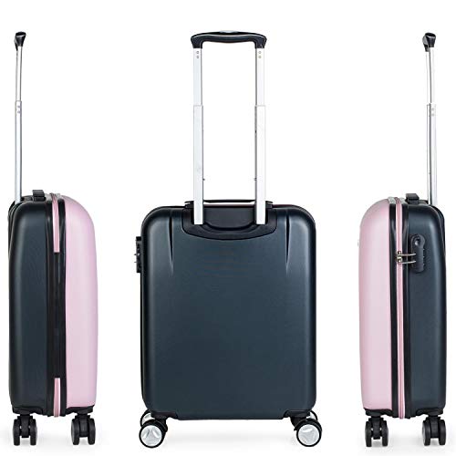 ITACA - Maleta de Viaje Cabina 55x40x20 cm 4 Ruedas Trolley abs. Equipaje de Mano. rígida y Ligera. Mango Asas candado. Low Cost ryanair. t58050, Color Rosa-Gris