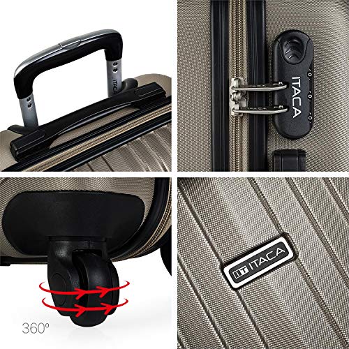 ITACA - Maleta de Viaje Cabina Rígida 4 Ruedas 55 cm Trolley ABS. Equipaje de Mano. Pequeña Resistente Cómoda y Ligera. Low Cost Ryanair. Estudiante. Calidad y Diseño. T71550, Color Champagne ITACA - Maleta de Viaje Cabina Rígida 4 Ruedas 55 cm Trolley ABS. Equipaje de Mano. Pequeña Resistente Cómoda y Ligera. Low Cost Ryanair. Estudiante. Calidad y Diseño. T71550, Color Champagne