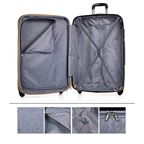 ITACA - Maleta de Viaje Grande XL rígida 4 Ruedas Trolley 76 cm de abs. Dura Extensible y Ligera. Gran Capacidad. Estudiante y Profesional. candado Integrado. t71570, Color Mostaza