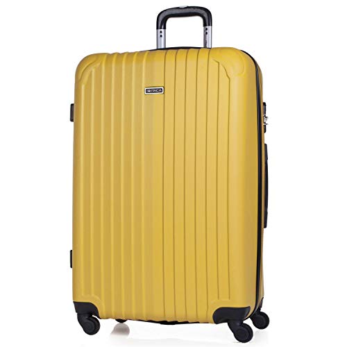 ITACA - Maleta de Viaje Grande XL rígida 4 Ruedas Trolley 76 cm de abs. Dura Extensible y Ligera. Gran Capacidad. Estudiante y Profesional. candado Integrado. t71570, Color Mostaza