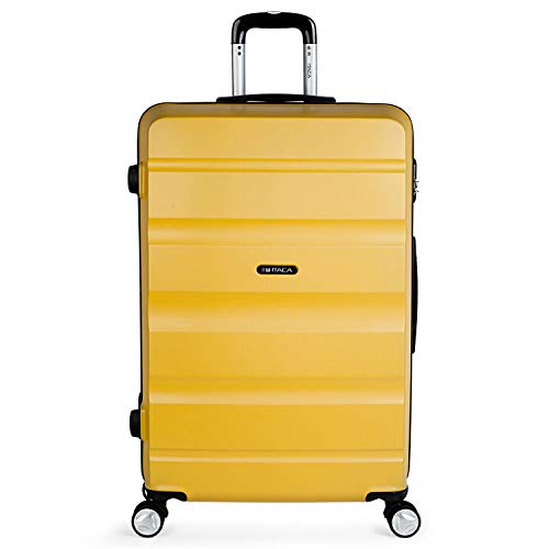 ITACA - Maleta de Viaje rígida 4 Ruedas Grande XL Trolley 77 cm de abs Lisa. Dura y Ligera. Gran Capacidad. 2 Asas y candado. Estudiante y Profesional. t71670, Color Mostaza