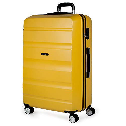 ITACA - Maleta de Viaje rígida 4 Ruedas Grande XL Trolley 77 cm de abs Lisa. Dura y Ligera. Gran Capacidad. 2 Asas y candado. Estudiante y Profesional. t71670, Color Mostaza