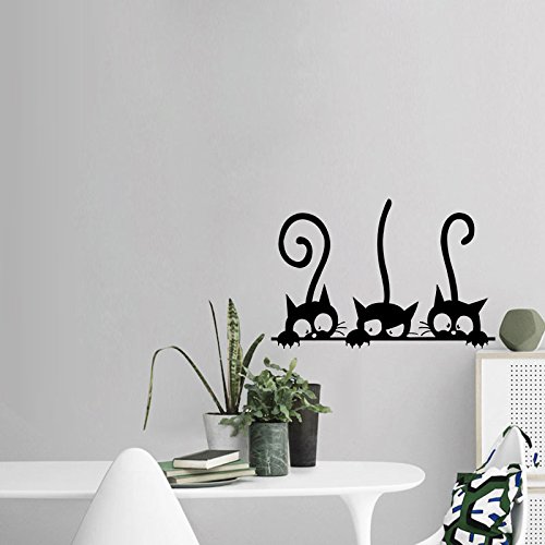 iTemer 1 artículo Pegatinas pared decorativas Vinilos decorativos pared dormitorio Stickers Decoracion pared Elegante y hermoso Gato de dibujos animados Negro 20 * 30 cm