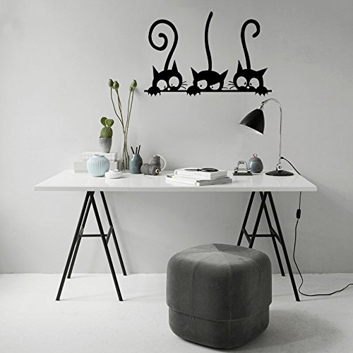 iTemer 1 artículo Pegatinas pared decorativas Vinilos decorativos pared dormitorio Stickers Decoracion pared Elegante y hermoso Gato de dibujos animados Negro 20 * 30 cm