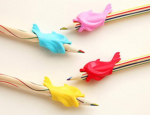 iTemer Juego de 4 lápices de silicona para escritura con forma de pez, herramienta para corrección de postura para niños (color al azar)