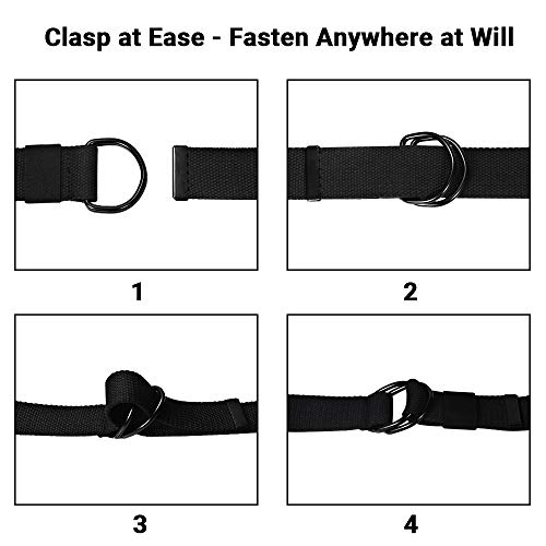 ITIEZY Cinturón de Lona Hombre, 2 Paquetes Cinturones Militar Ajustable Todo-Fósforo con Hebilla de Anillo en D Negro para Hombres Mujeres