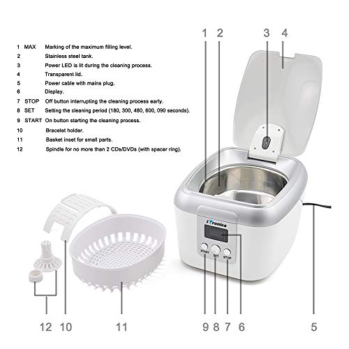 iTronics Limpiador Ultrasónico Profesional de 600ml con 5 Modos de Temporizador para Limpieza Joyería Joya Gafas Reloj Monedas Dentaduras Postizas Disc y Varios Soportes iTronics Limpiador Ultrasónico Profesional de 600ml con 5 Modos de Temporizador para Limpieza Joyería Joya Gafas Reloj Monedas Dentaduras Postizas Disc y Varios Soportes