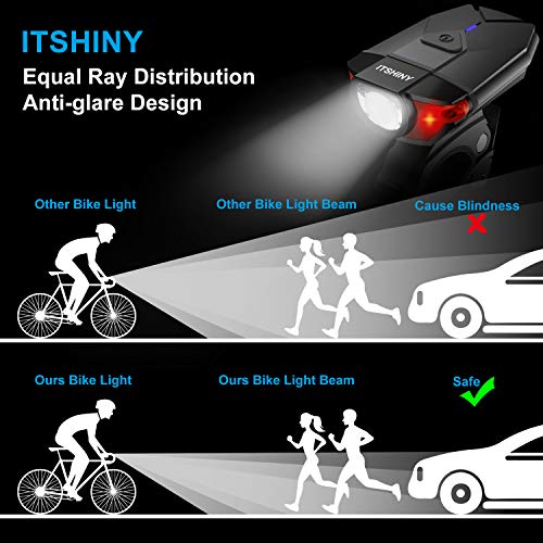 ITSHINY luz Bicicleta, Luces para Bicicleta LED Recargable e Impermeable - Combinaciones de Faros Delanteros y Luces Traseras Super Brillantes Fáciles Instalar para Ciclismo Carretera Montaña