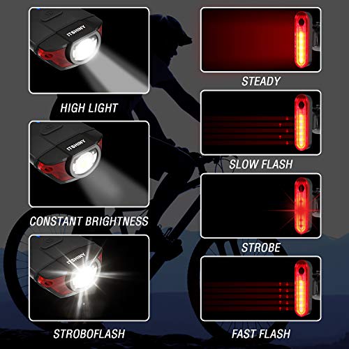ITSHINY luz Bicicleta, Luces para Bicicleta LED Recargable e Impermeable - Combinaciones de Faros Delanteros y Luces Traseras Super Brillantes Fáciles Instalar para Ciclismo Carretera Montaña