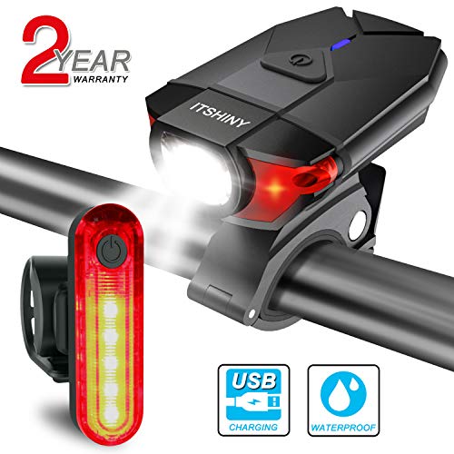 ITSHINY luz Bicicleta, Luces para Bicicleta LED Recargable e Impermeable - Combinaciones de Faros Delanteros y Luces Traseras Super Brillantes Fáciles Instalar para Ciclismo Carretera Montaña