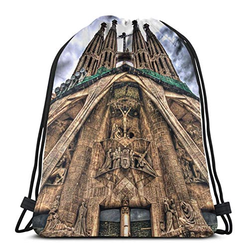 IUBBKI Cool Sagrada Familia Mochila con cordón Mochila deportiva ligera Bolsa de gimnasio de gran tamaño Mochila de cuerda impermeable para yoga Viajes Compras Hombres Mujeres