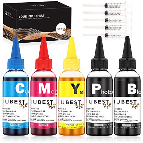 IUBEST Kit de Recarga Tinta 100 ml Cada Botella para HP Impresoras Cartuchos de Tinta Recargables y Sistemas CISS (1 Negro, 1 Foto Negro, 1 Cian, 1 Magenta, 1 Amarillo) IUBEST Kit de Recarga Tinta 100 ml Cada Botella para HP Impresoras Cartuchos de Tinta Recargables y Sistemas CISS (1 Negro, 1 Foto Negro, 1 Cian, 1 Magenta, 1 Amarillo)