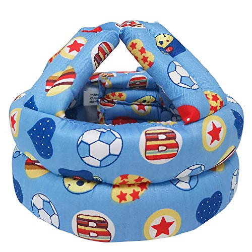 IULONEE Casco de bebé Protector de cabeza infantil Sombrero de protección para niños Casco de seguridad ajustable de algodón (fútbol azul)