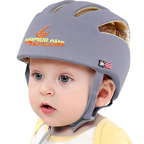 IULONEE Casco de protección para bebé, gorra protectora para cabeza de bebé, gorra de algodón ajustable(Gris)