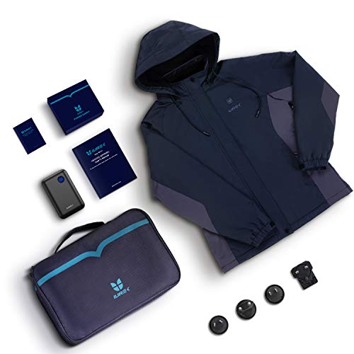 IUREK Chaqueta Calefactable Hombre ZD961, Chaqueta Deportiva Térmica Impermeable con Capucha, Abrigo de Calefacción de 3 Zonas con Powerbank 10000 mAh, 3 Temperaturas para Invierno Outdoor