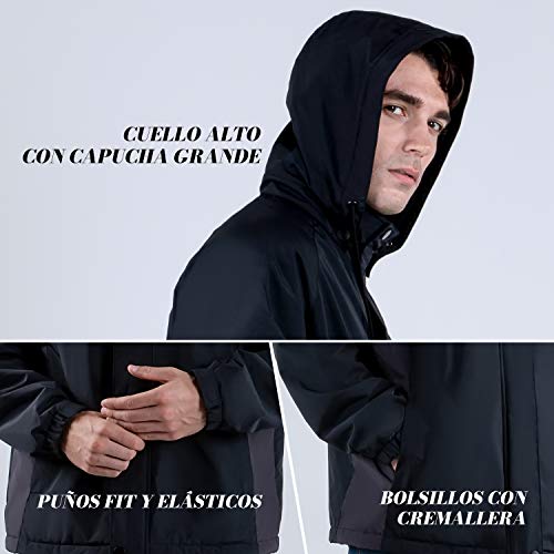 IUREK Chaqueta Calefactable Hombre ZD961, Chaqueta Deportiva Térmica Impermeable con Capucha, Abrigo de Calefacción de 3 Zonas con Powerbank 10000 mAh, 3 Temperaturas para Invierno Outdoor