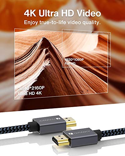 iVANKY Cable HDMI 2 Metros, HDMI 2.0 Cable 18Gbps, Compatible con 4K@60HZ, Ultra HD, 3D, Full HD 1080p@144Hz, HDR, ARC, Alta Velocidad con Ethernet, PC, Xbox PS3/4, BLU-Ray, Xbox, HDTV Ultra HD, Negro