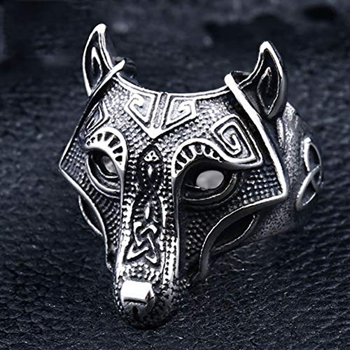 IVERIRMIN Viking Pirate Mythology Alloy Retro Wolf Head Anillo dominante para Hombres 8