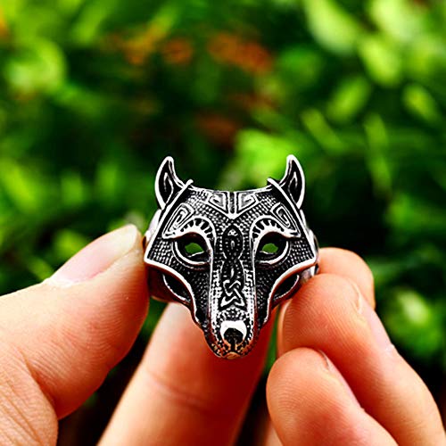 IVERIRMIN Viking Pirate Mythology Alloy Retro Wolf Head Anillo dominante para Hombres 8