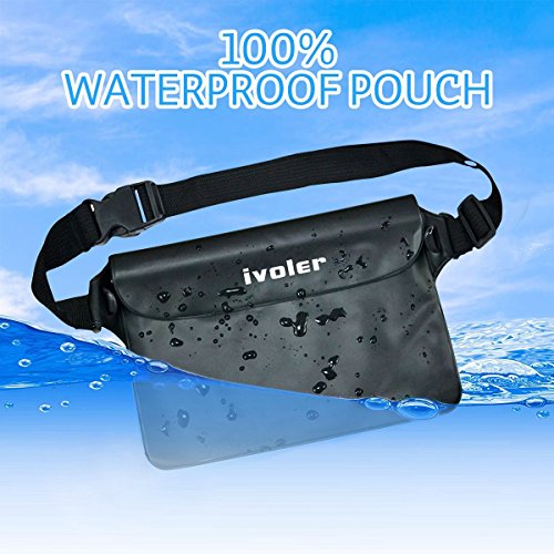 ivoler [2 Unidades Riñonera Impermeable Universal con Correa de Cintura, Bolsa Estanca para Playa, Floating, Rafting, Kayak, Senderismo, Pesca, Escalada, Camping, etc. (Negro+Rosa)